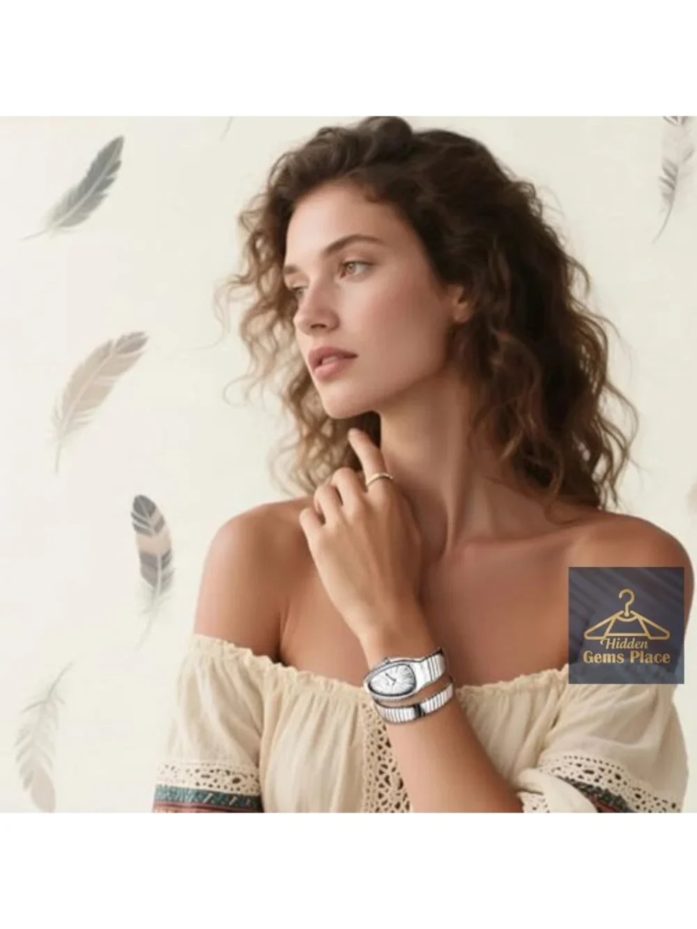 Snake Face Watch Women Teardrop Dial Mother of Pearl Blue Roman Numerals